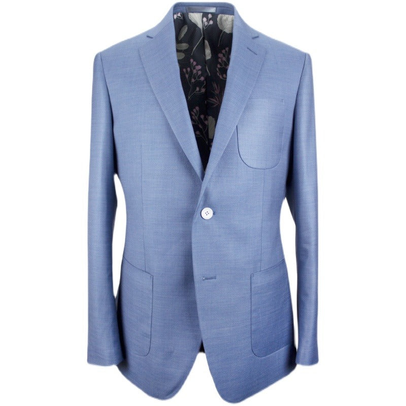Brucefashion Men's Casual Suit Jacket - Blue Plaid