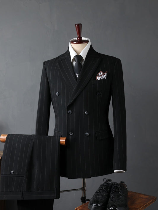 New Arrival Fahsion Men's Casual Business Best Groom's Wedding Double Breasted Striped Suit, Jacket,Clothing Size S- 2XL 3XL 4XL