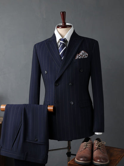New Arrival Fahsion Men's Casual Business Best Groom's Wedding Double Breasted Striped Suit, Jacket,Clothing Size S- 2XL 3XL 4XL