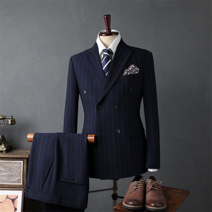 New Arrival Fahsion Men's Casual Business Best Groom's Wedding Double Breasted Striped Suit, Jacket,Clothing Size S- 2XL 3XL 4XL