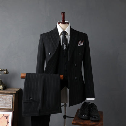 New Arrival Fahsion Men's Casual Business Best Groom's Wedding Double Breasted Striped Suit, Jacket,Clothing Size S- 2XL 3XL 4XL