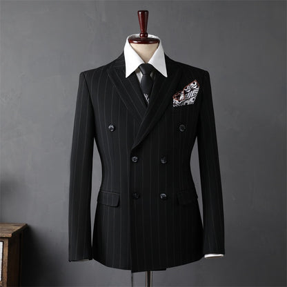 New Arrival Fahsion Men's Casual Business Best Groom's Wedding Double Breasted Striped Suit, Jacket,Clothing Size S- 2XL 3XL 4XL