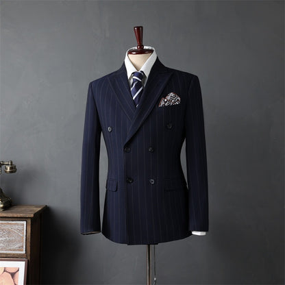 New Arrival Fahsion Men's Casual Business Best Groom's Wedding Double Breasted Striped Suit, Jacket,Clothing Size S- 2XL 3XL 4XL
